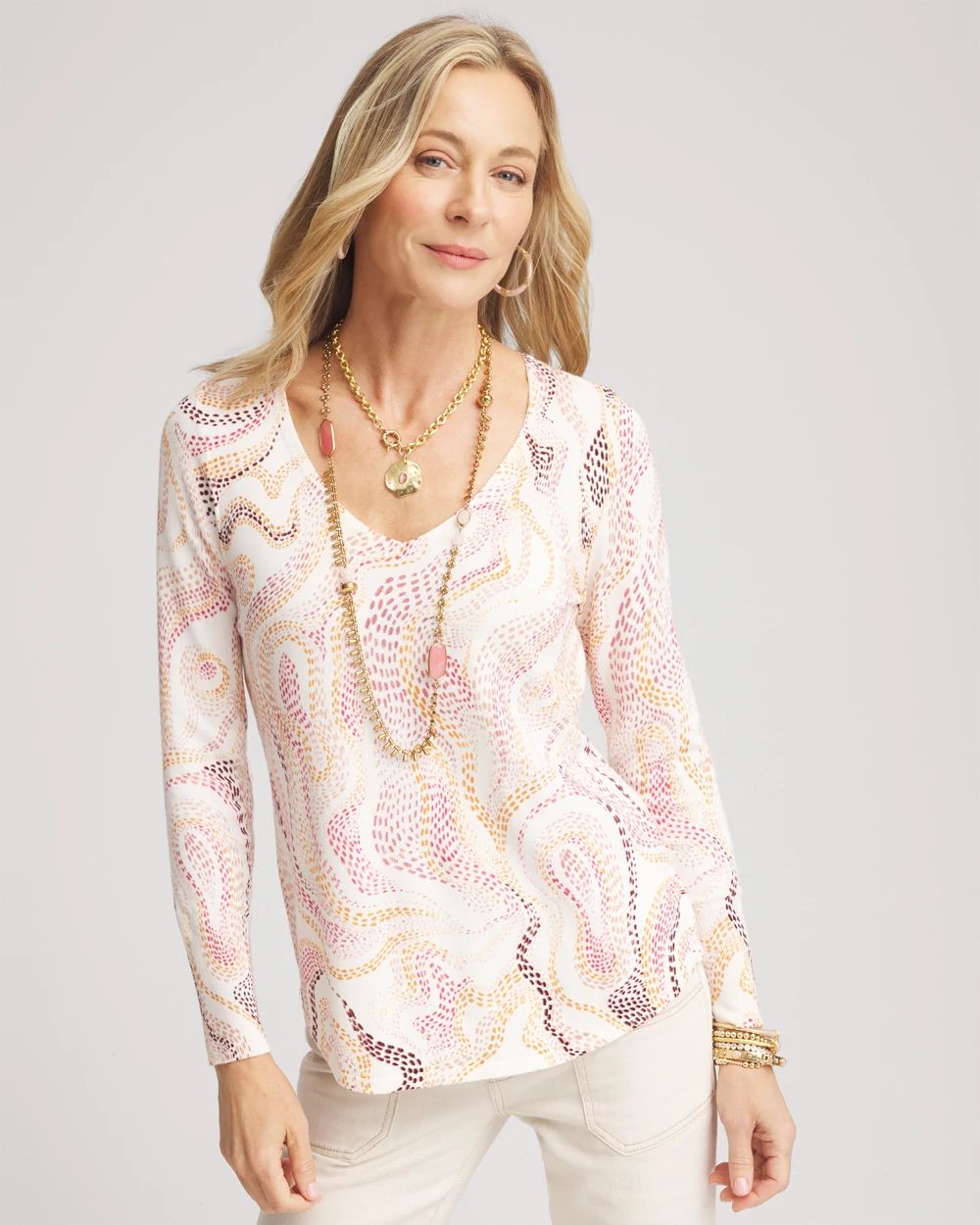 Swirls Long Sleeve V-Neck Pullover Sweater | Chico's